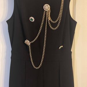 Valentine , jumpsuit with Elegant Gold and Green Chain Brooches NWOT